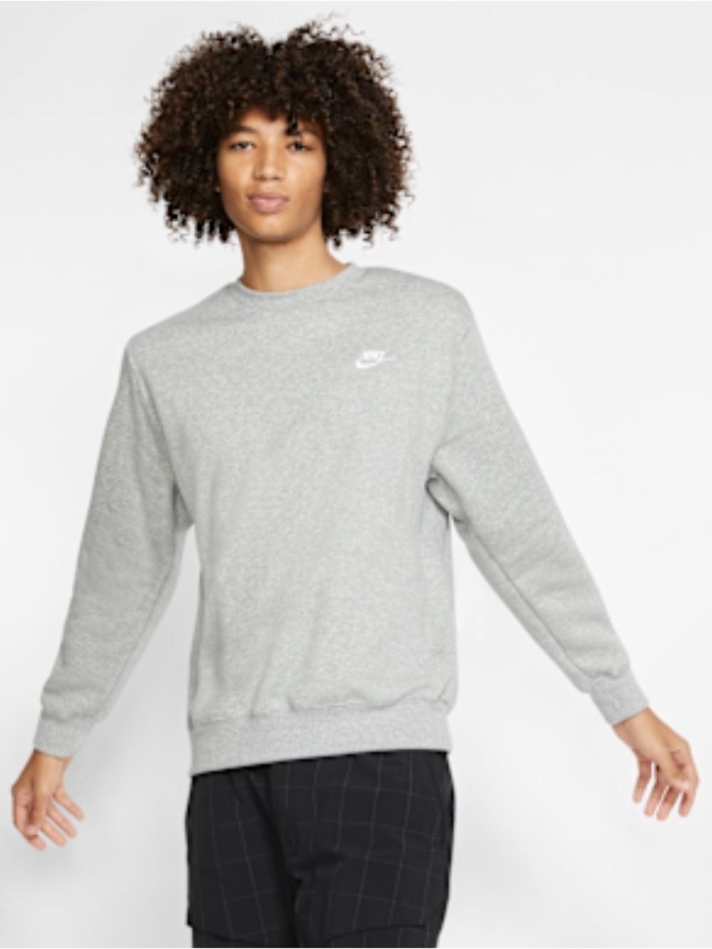 Nike Men's Large Gray Crewneck Sweatshirt Fleece Lined Embroidered Swoosh